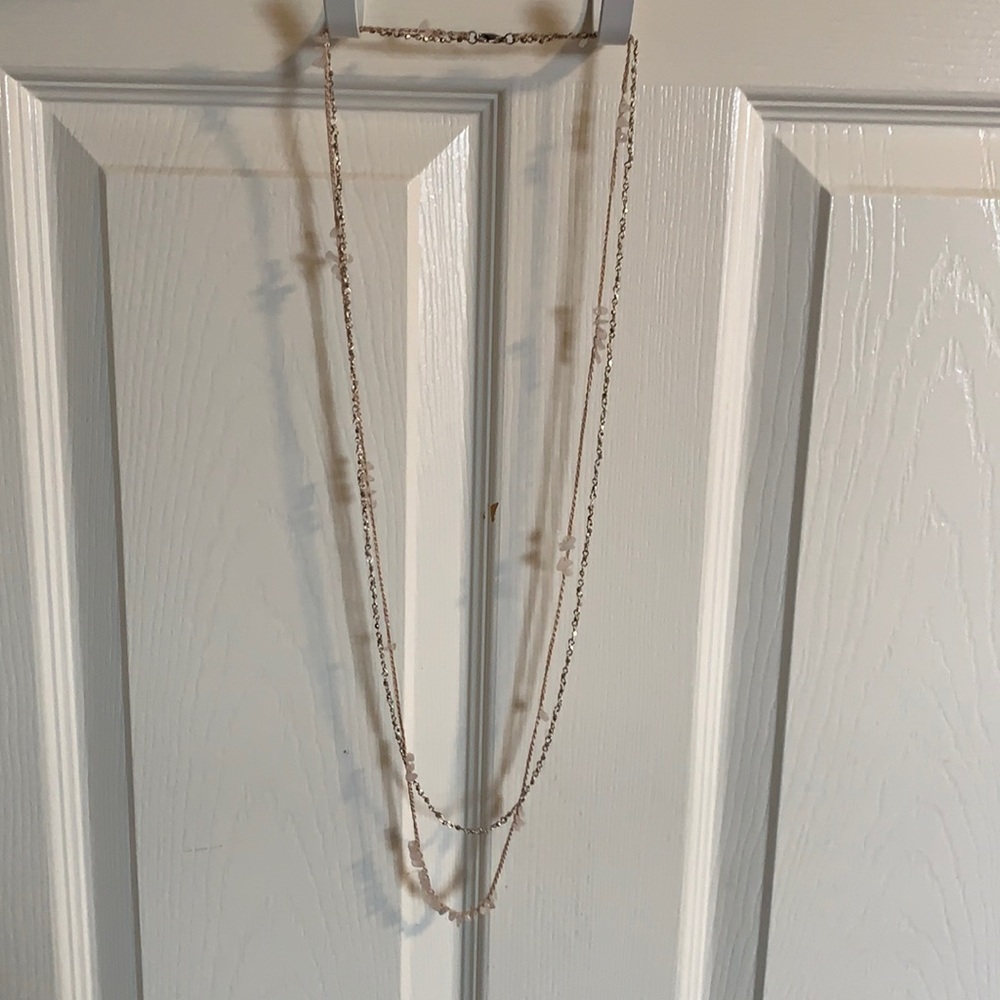 Club Monaco crochet rose quartz double strand necklace (silver & light pink)